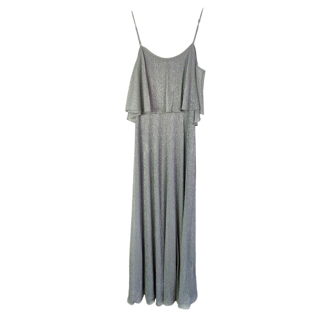 Vtg Y2K Onyx Silver Sparkly Metallic Ruffle Maxi Dress 4 Fairy Disco Formal